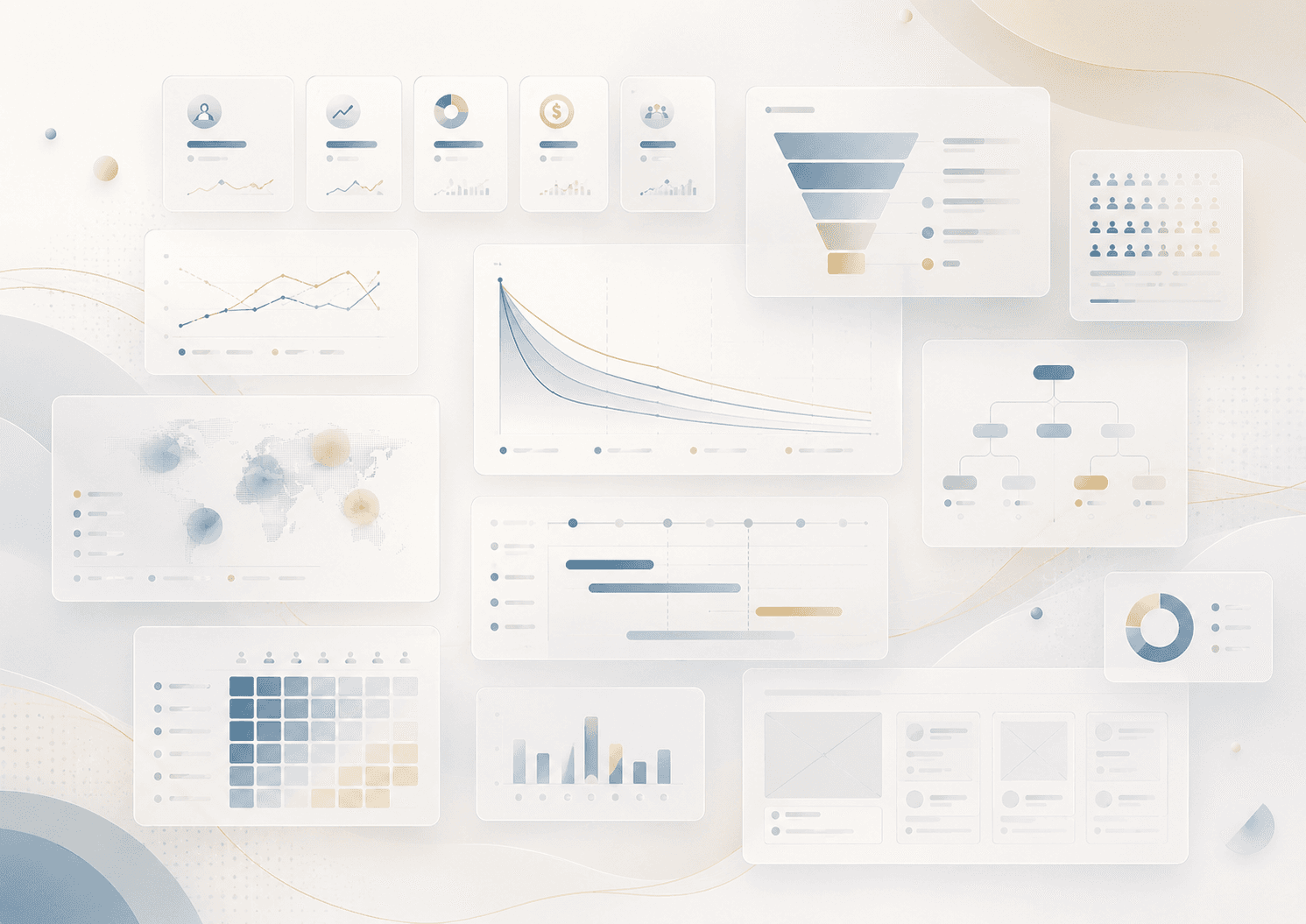 Business intelligence dashboards, KPI panels, and product analytics